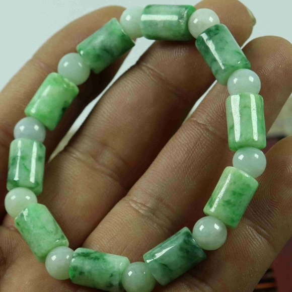 Certified Green 100% Natural A Jade Jadeite 9*9*13mm Barrel Bead Bracelet - Picture 4 of 9